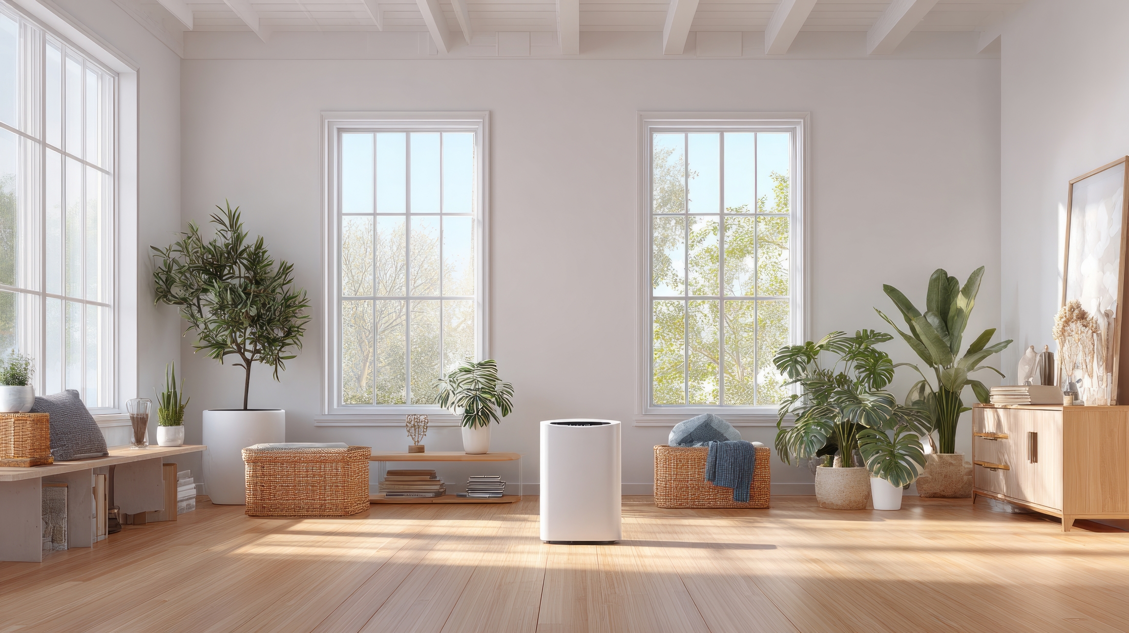 New windows in bright home with air purifier