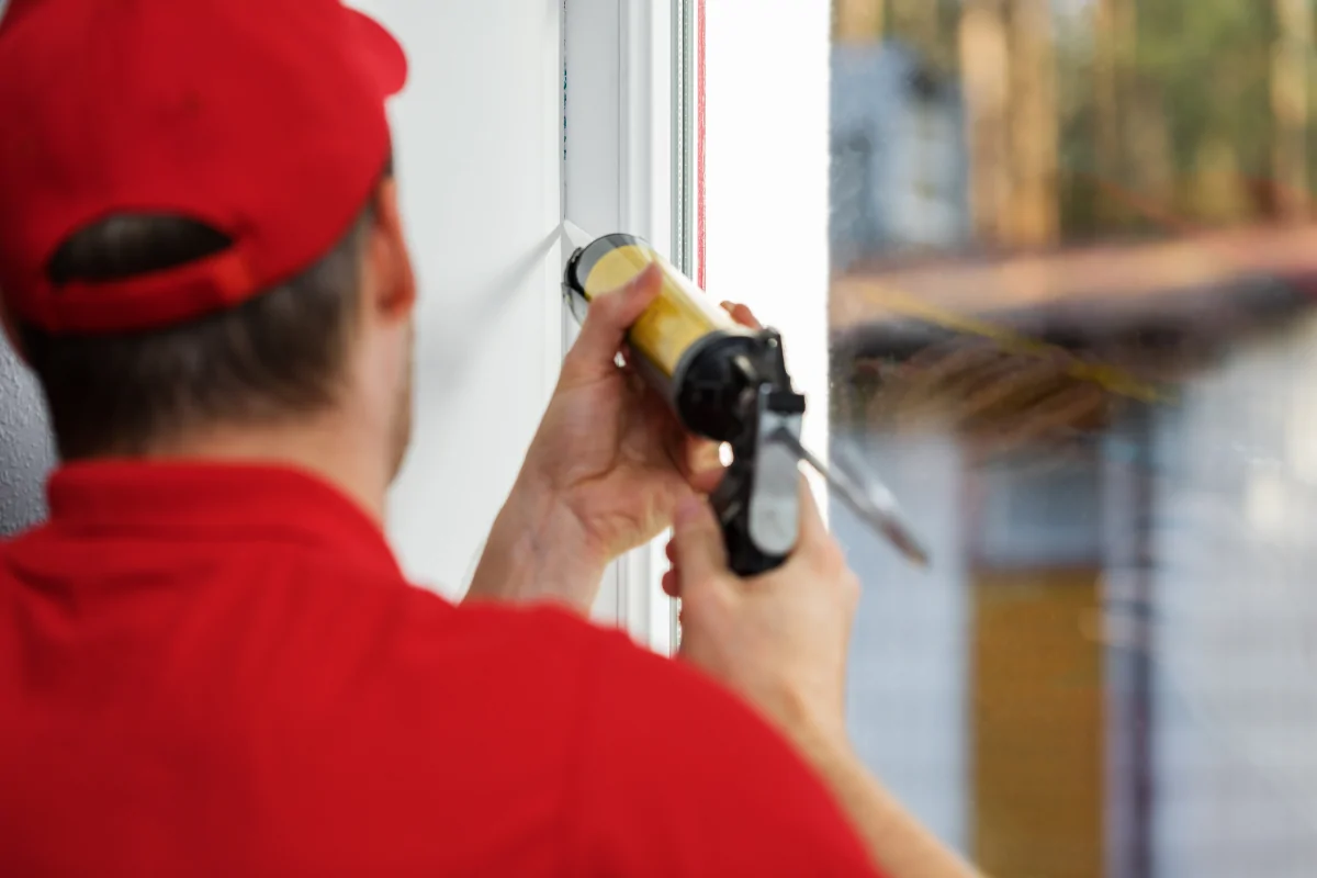 Professional installer applying sealant around a replacement window during installation