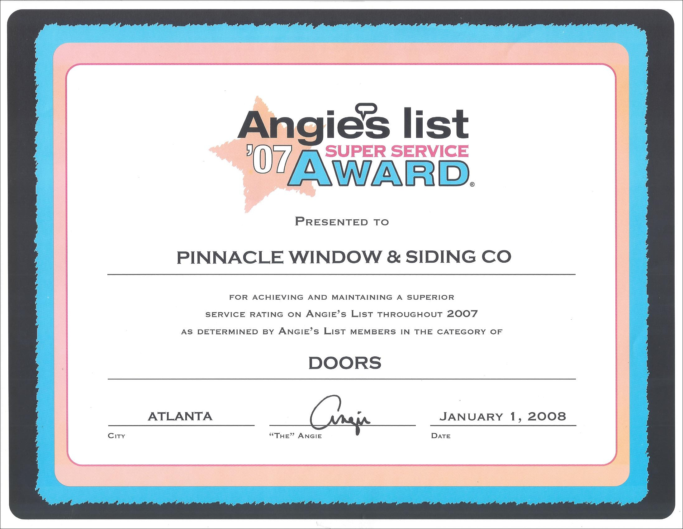 Angie's List doors award 2007