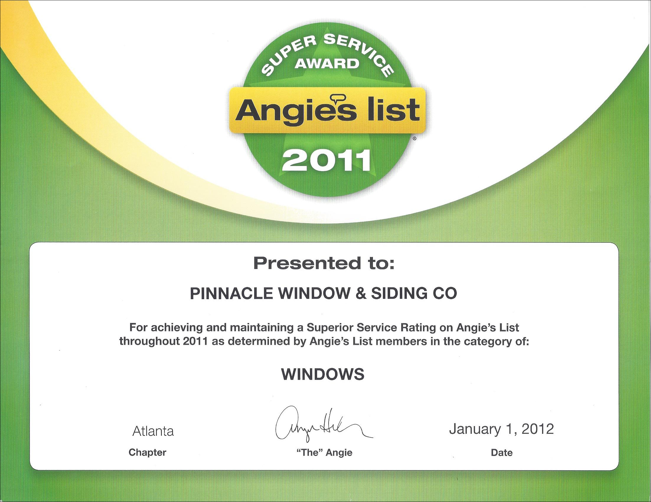 Angie's List award 2011