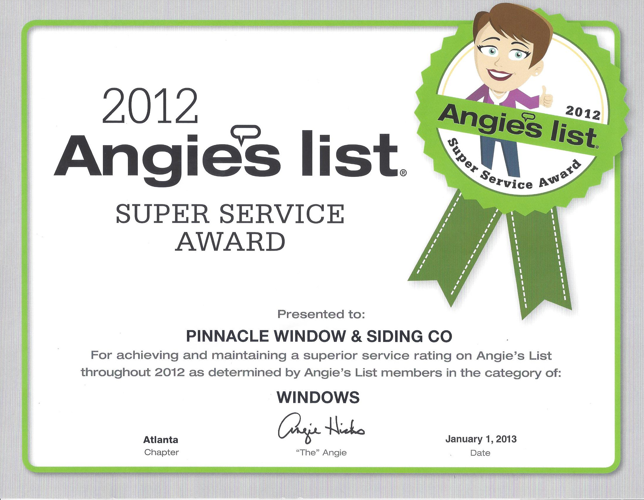 Angie's List award 2012